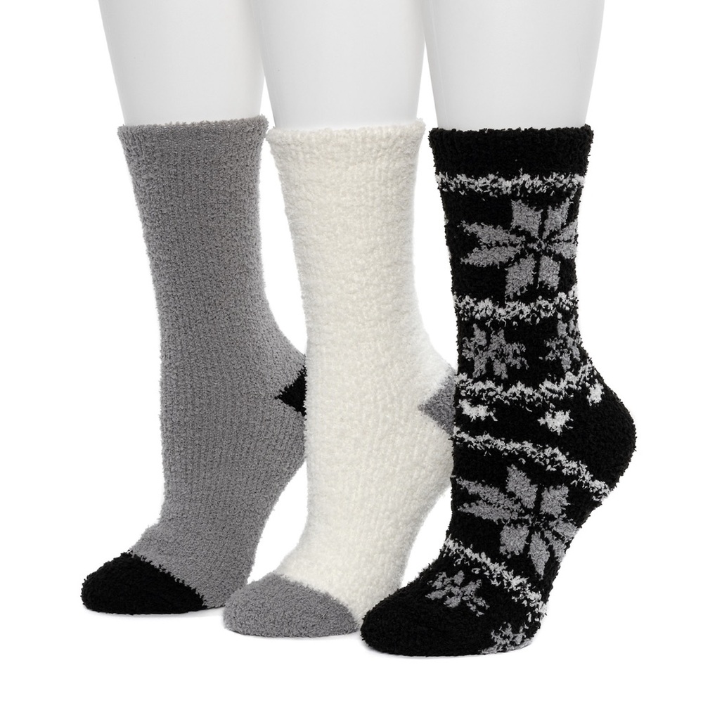 Women's Cuddl Duds 3 Pack Cozy Snowflake Fair Isle Crew Socks NIB